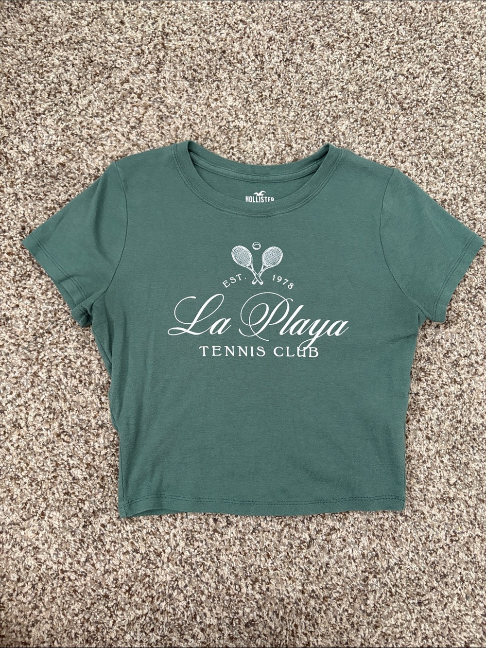 Hollister Green La Playa Tennis Club Graphic Crop Tee